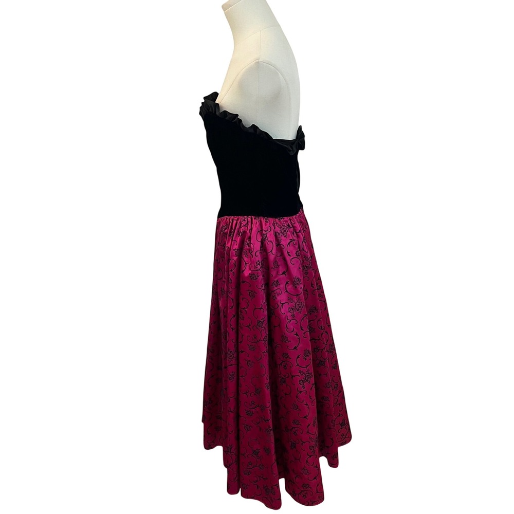 Gunne Sax Jessica McClintock Black Velvet Pink Formal Dress Prom Vintage 9/Small - Picture 5 of 9